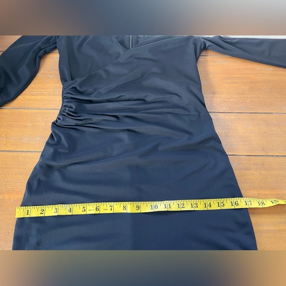 Aritzia Ten by Babaton Passion Faux Wrap Dress Fitted Side Ruched Mini Black - Picture 15 of 15